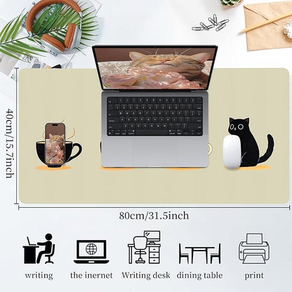 Bloss Leather Mouse Pad,Beige Anime Large Desk Pad,Cute Kawaii Cartoon Cat Desk Mats for Keyboard and Mouse,Waterproof Computer Laptop Desks Protector Mat for Office/Home/Women Gift,31.5" x 15.7" | Mouse Pads - TrueDesk