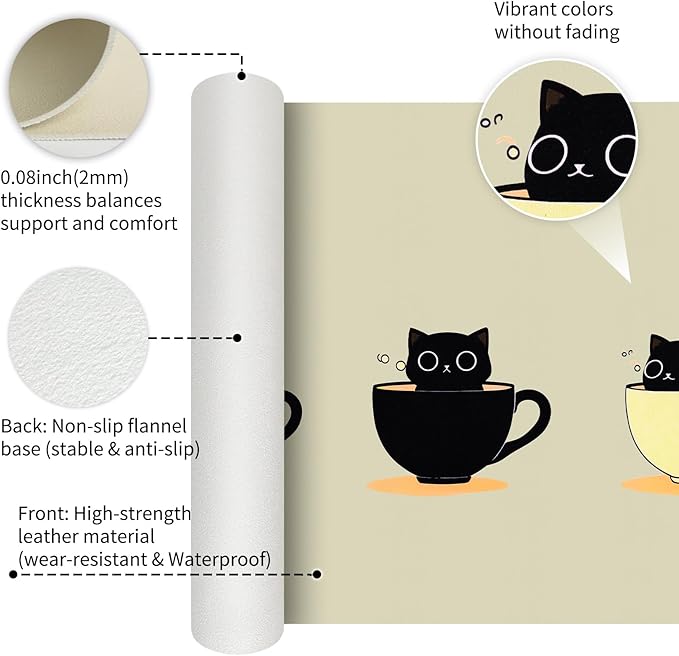 Bloss Leather Mouse Pad,Beige Anime Large Desk Pad,Cute Kawaii Cartoon Cat Desk Mats for Keyboard and Mouse,Waterproof Computer Laptop Desks Protector Mat for Office/Home/Women Gift,31.5" x 15.7" | Mouse Pads - TrueDesk