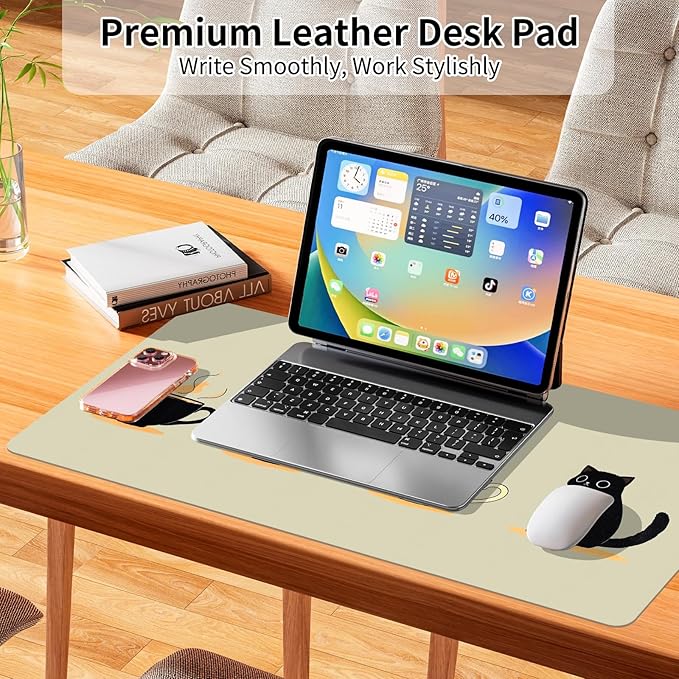 Bloss Leather Mouse Pad,Beige Anime Large Desk Pad,Cute Kawaii Cartoon Cat Desk Mats for Keyboard and Mouse,Waterproof Computer Laptop Desks Protector Mat for Office/Home/Women Gift,31.5" x 15.7" | Mouse Pads - TrueDesk