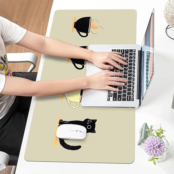 Bloss Leather Mouse Pad,Beige Anime Large Desk Pad,Cute Kawaii Cartoon Cat Desk Mats for Keyboard and Mouse,Waterproof Computer Laptop Desks Protector Mat for Office/Home/Women Gift,31.5" x 15.7" | Mouse Pads - TrueDesk