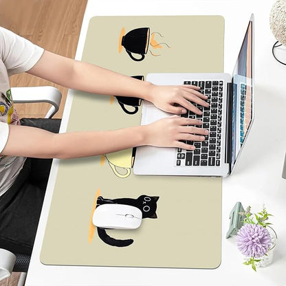 Bloss Leather Mouse Pad,Beige Anime Large Desk Pad,Cute Kawaii Cartoon Cat Desk Mats for Keyboard and Mouse,Waterproof Computer Laptop Desks Protector Mat for Office/Home/Women Gift,31.5" x 15.7" | Mouse Pads - TrueDesk