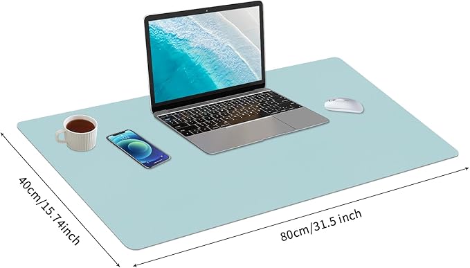 Bloss Light Blue Desk Mat, Large Mouse Pad, Leather Desk Blotter, Waterproof Desk Pad for Office Home Decor/31.5×15.7 Inch | Mouse Pads - TrueDesk