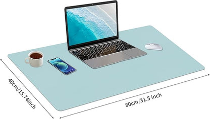 Bloss Light Blue Desk Mat, Large Mouse Pad, Leather Desk Blotter, Waterproof Desk Pad for Office Home Decor/31.5×15.7 Inch | Mouse Pads - TrueDesk