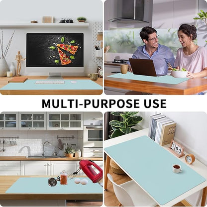 Bloss Light Blue Desk Mat, Large Mouse Pad, Leather Desk Blotter, Waterproof Desk Pad for Office Home Decor/31.5×15.7 Inch | Mouse Pads - TrueDesk