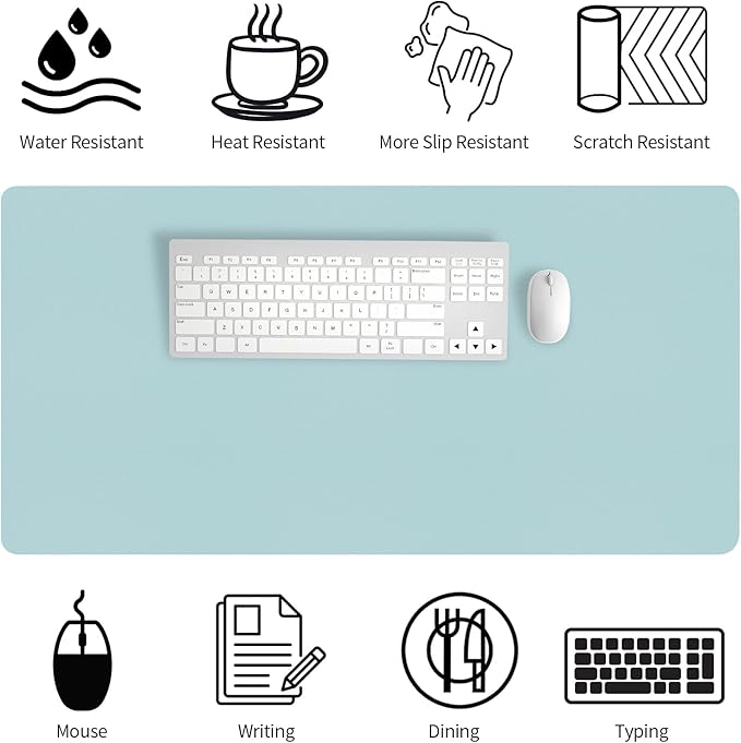 Bloss Light Blue Desk Mat, Large Mouse Pad, Leather Desk Blotter, Waterproof Desk Pad for Office Home Decor/31.5×15.7 Inch | Mouse Pads - TrueDesk