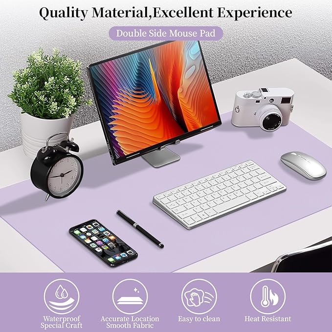 Bloss Light Purple Desk Mat, Double - Sided Leather Desk Pad, Desk Matt for Desktop, Waterproof Desk Pad Mat, Computer Mat for Office Work/Home - 31.5" x 15.7" | Desk Pads Blotters - TrueDesk