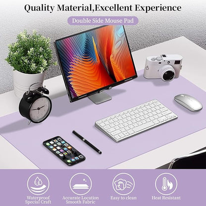 Bloss Light Purple Desk Mat, Double - Sided Leather Desk Pad, Desk Matt for Desktop, Waterproof Desk Pad Mat, Computer Mat for Office Work/Home - 31.5" x 15.7" | Desk Pads Blotters - TrueDesk