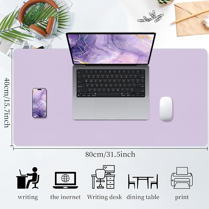Bloss Light Purple Desk Mat, Double - Sided Leather Desk Pad, Desk Matt for Desktop, Waterproof Desk Pad Mat, Computer Mat for Office Work/Home - 31.5" x 15.7" | Desk Pads Blotters - TrueDesk