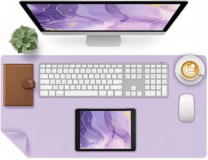 Bloss Light Purple Desk Mat, Double - Sided Leather Desk Pad, Desk Matt for Desktop, Waterproof Desk Pad Mat, Computer Mat for Office Work/Home - 31.5" x 15.7" | Desk Pads Blotters - TrueDesk