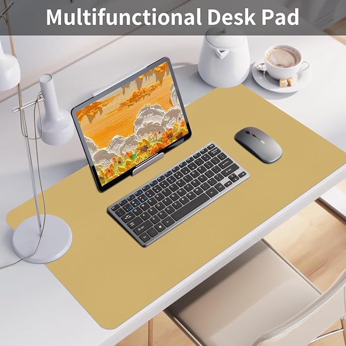 Bloss Light Yellow Desk Mat 31.5"x15.7", Desk Matt for Desktop, Waterproof Leather Large Mouse Pad, Computer Mat for Office/Home/Decor | Mouse Pads - TrueDesk