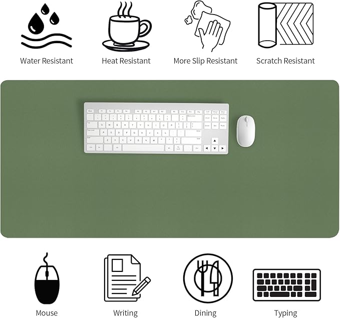 Bloss Olive Green Desk Mat 35.4" x 15.7", Desk Matt for Desktop, Large Leather Desk Pad, Waterproof Desk Pad Mat, Office Supplies for Women | Desk Pads Blotters - TrueDesk