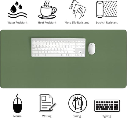 Bloss Olive Green Desk Mat 35.4" x 15.7", Desk Matt for Desktop, Large Leather Desk Pad, Waterproof Desk Pad Mat, Office Supplies for Women | Desk Pads Blotters - TrueDesk