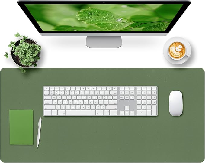 Bloss Olive Green Desk Mat 35.4" x 15.7", Desk Matt for Desktop, Large Leather Desk Pad, Waterproof Desk Pad Mat, Office Supplies for Women | Desk Pads Blotters - TrueDesk