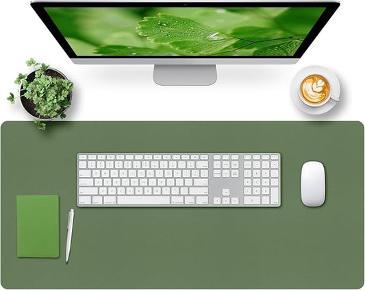 Bloss Olive Green Desk Mat 35.4" x 15.7", Desk Matt for Desktop, Large Leather Desk Pad, Waterproof Desk Pad Mat, Office Supplies for Women | Desk Pads Blotters - TrueDesk