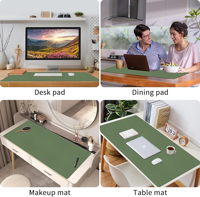 Bloss Olive Green Desk Mat 35.4" x 15.7", Desk Matt for Desktop, Large Leather Desk Pad, Waterproof Desk Pad Mat, Office Supplies for Women | Desk Pads Blotters - TrueDesk