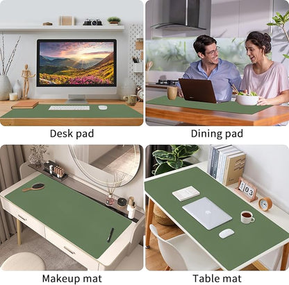Bloss Olive Green Desk Mat 35.4" x 15.7", Desk Matt for Desktop, Large Leather Desk Pad, Waterproof Desk Pad Mat, Office Supplies for Women | Desk Pads Blotters - TrueDesk