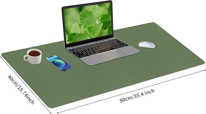 Bloss Olive Green Desk Mat 35.4" x 15.7", Desk Matt for Desktop, Large Leather Desk Pad, Waterproof Desk Pad Mat, Office Supplies for Women | Desk Pads Blotters - TrueDesk