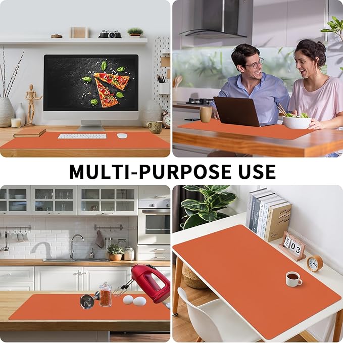 Bloss Orange Desk Mat 31.5"x15.7", Waterproof Large Desk Pad, Leather Desk Matt for Desktop, Computer Mat for Office/Home/Decor | Mouse Pads - TrueDesk