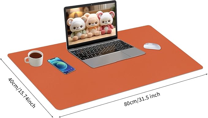 Bloss Orange Desk Mat 31.5"x15.7", Waterproof Large Desk Pad, Leather Desk Matt for Desktop, Computer Mat for Office/Home/Decor | Mouse Pads - TrueDesk