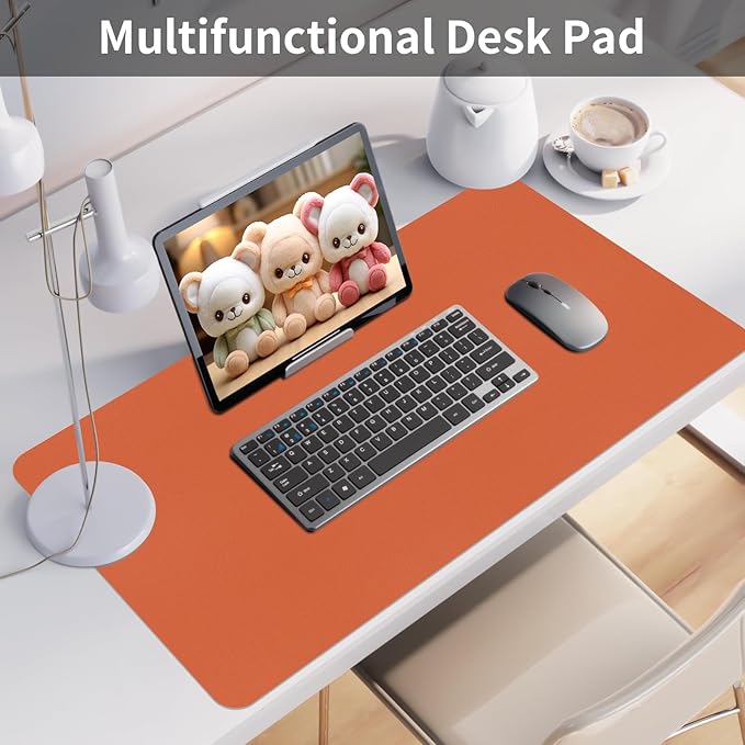 Bloss Orange Desk Mat 31.5"x15.7", Waterproof Large Desk Pad, Leather Desk Matt for Desktop, Computer Mat for Office/Home/Decor | Mouse Pads - TrueDesk