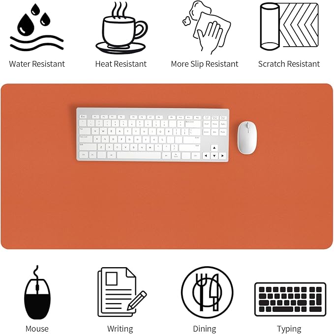 Bloss Orange Desk Mat 31.5"x15.7", Waterproof Large Desk Pad, Leather Desk Matt for Desktop, Computer Mat for Office/Home/Decor | Mouse Pads - TrueDesk