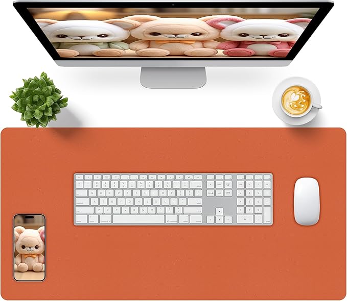 Bloss Orange Desk Mat 31.5"x15.7", Waterproof Large Desk Pad, Leather Desk Matt for Desktop, Computer Mat for Office/Home/Decor | Mouse Pads - TrueDesk