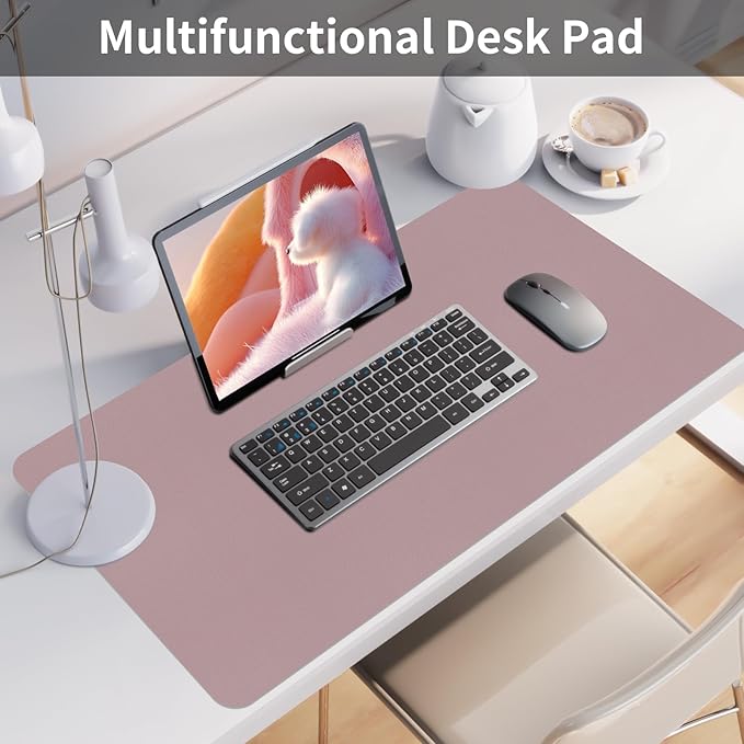 Bloss Pink Desk Mat, Large Mouse Pad, Non - Slip Desk Protector Mat, Leather Desk Blotter, Waterproof Desk Pad for Make Up Desk/31.5×15.7 Inch | Mouse Pads - TrueDesk