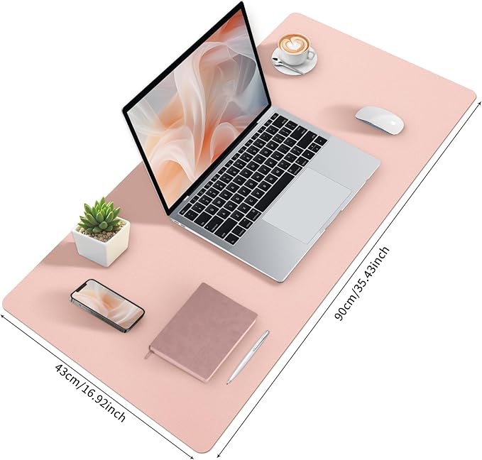 Bloss Pink Desk Mat, Waterproof Non - Slip Leather Desk Pad, Large Mouse pad, Computer Mat for Desk, Pink Desk Accessories Easy Clean for Office/Home(35.4×15.7 Inches) | Mouse Pads - TrueDesk