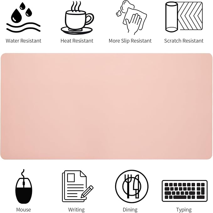 Bloss Pink Desk Mat, Waterproof Non - Slip Leather Desk Pad, Large Mouse pad, Computer Mat for Desk, Pink Desk Accessories Easy Clean for Office/Home(35.4×15.7 Inches) | Mouse Pads - TrueDesk