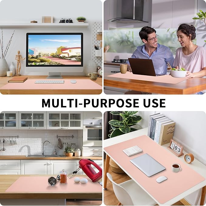 Bloss Pink Desk Mat, Waterproof Non - Slip Leather Desk Pad, Large Mouse pad, Computer Mat for Desk, Pink Desk Accessories Easy Clean for Office/Home(35.4×15.7 Inches) | Mouse Pads - TrueDesk