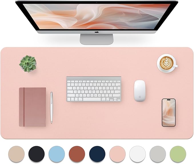 Bloss Pink Desk Mat, Waterproof Non - Slip Leather Desk Pad, Large Mouse pad, Computer Mat for Desk, Pink Desk Accessories Easy Clean for Office/Home(35.4×15.7 Inches) | Mouse Pads - TrueDesk