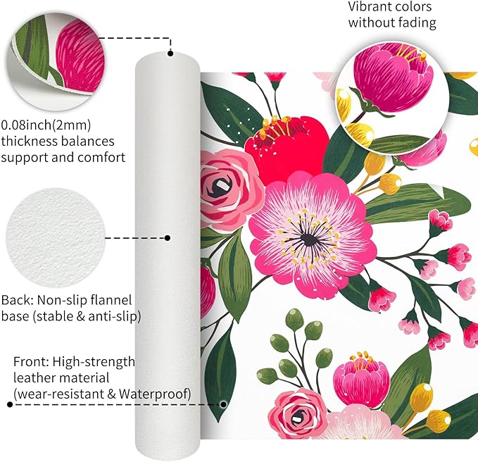 Bloss Pink Floral Desks Mat,31.5x15.7Inch Large Mouse Pad,Anti - Slip Computer Desk Pad for Office/School/Home Supplies,Keyboard and Mouse Pad,Pink Keyboard Protector Pad Mat for Women Gift | Mouse Pads - TrueDesk