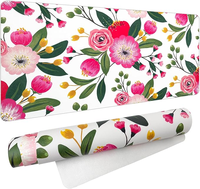 Bloss Pink Floral Desks Mat,31.5x15.7Inch Large Mouse Pad,Anti - Slip Computer Desk Pad for Office/School/Home Supplies,Keyboard and Mouse Pad,Pink Keyboard Protector Pad Mat for Women Gift | Mouse Pads - TrueDesk