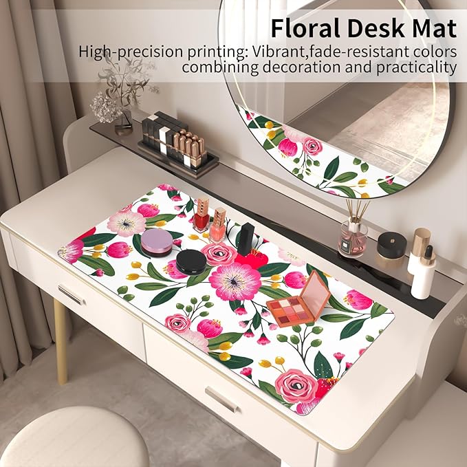 Bloss Pink Floral Desks Mat,31.5x15.7Inch Large Mouse Pad,Anti - Slip Computer Desk Pad for Office/School/Home Supplies,Keyboard and Mouse Pad,Pink Keyboard Protector Pad Mat for Women Gift | Mouse Pads - TrueDesk