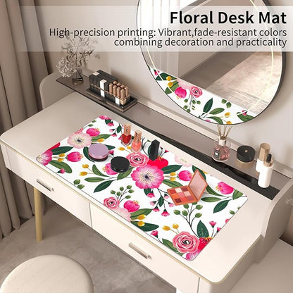 Bloss Pink Floral Desks Mat,31.5x15.7Inch Large Mouse Pad,Anti - Slip Computer Desk Pad for Office/School/Home Supplies,Keyboard and Mouse Pad,Pink Keyboard Protector Pad Mat for Women Gift | Mouse Pads - TrueDesk