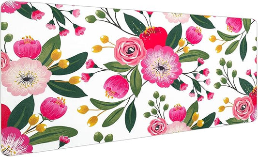 Bloss Pink Floral Desks Mat,31.5x15.7Inch Large Mouse Pad,Anti - Slip Computer Desk Pad for Office/School/Home Supplies,Keyboard and Mouse Pad,Pink Keyboard Protector Pad Mat for Women Gift | Mouse Pads - TrueDesk