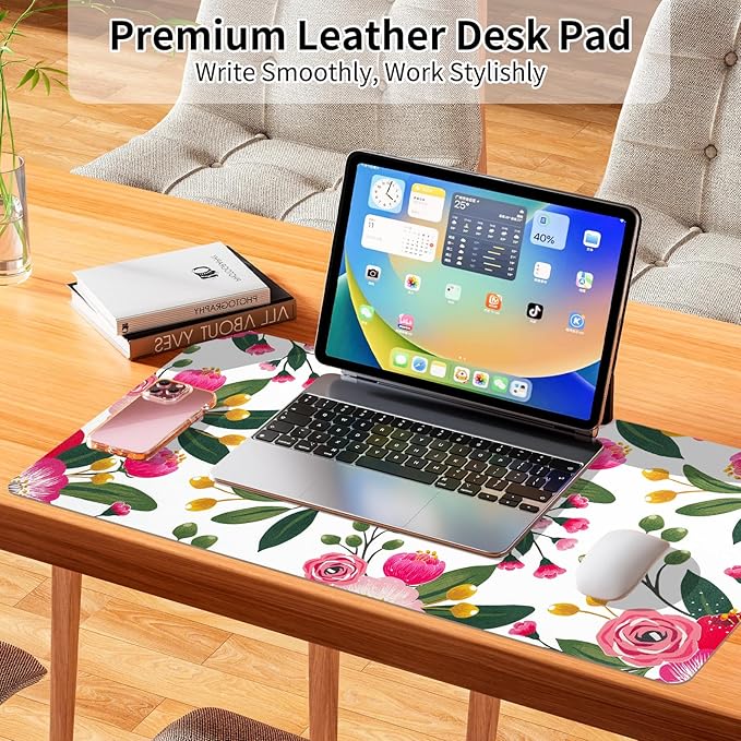 Bloss Pink Floral Desks Mat,31.5x15.7Inch Large Mouse Pad,Anti - Slip Computer Desk Pad for Office/School/Home Supplies,Keyboard and Mouse Pad,Pink Keyboard Protector Pad Mat for Women Gift | Mouse Pads - TrueDesk