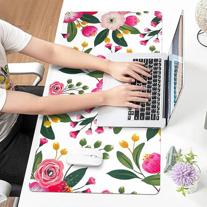 Bloss Pink Floral Desks Mat,31.5x15.7Inch Large Mouse Pad,Anti - Slip Computer Desk Pad for Office/School/Home Supplies,Keyboard and Mouse Pad,Pink Keyboard Protector Pad Mat for Women Gift | Mouse Pads - TrueDesk