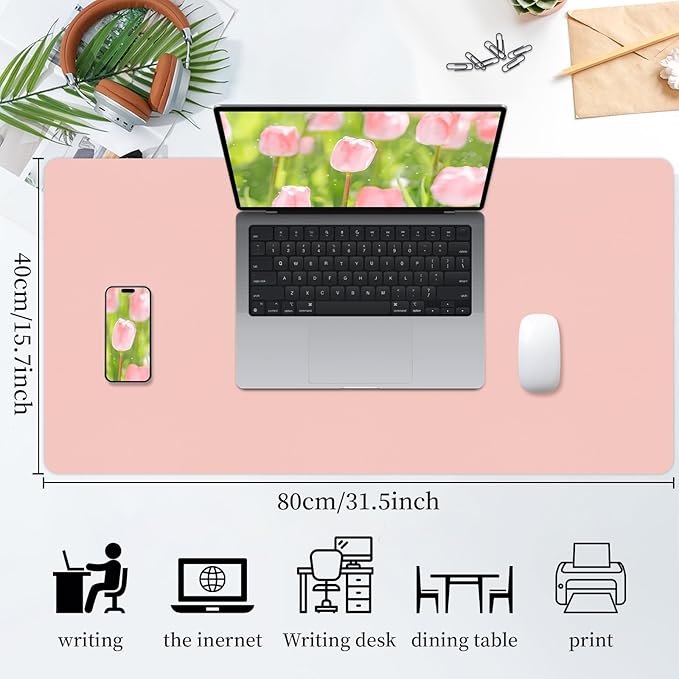 Bloss Pink Leather Desk Mat Protector,Office Desks Mats,Laptop Waterproof Desk Pads,Desks Protector Mats,Cute Computer Mouse Mats,Dual - Side Writing Pads for Office/Home.31.5"x 15.7" | Mouse Pads - TrueDesk