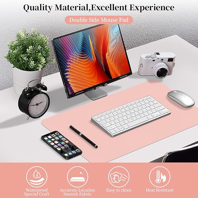Bloss Pink Leather Desk Mat Protector,Office Desks Mats,Laptop Waterproof Desk Pads,Desks Protector Mats,Cute Computer Mouse Mats,Dual - Side Writing Pads for Office/Home.23.6"x 13.8" | Mouse Pads - TrueDesk