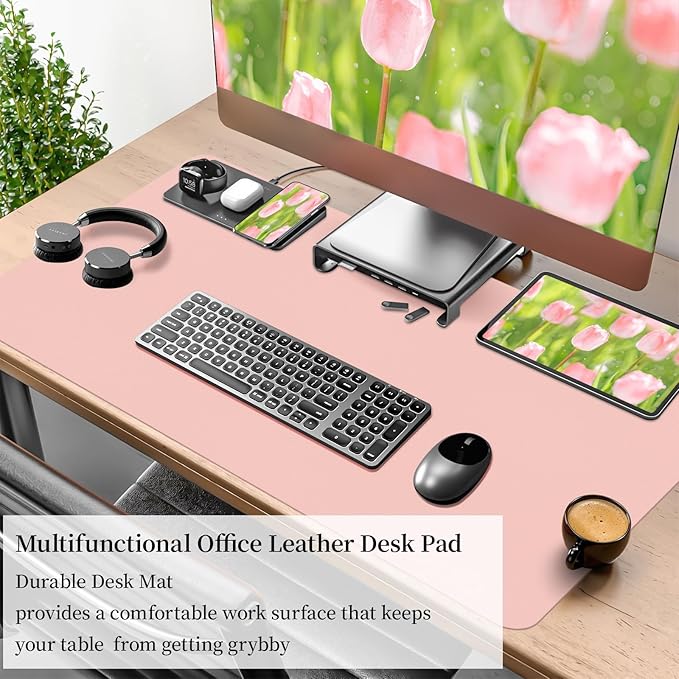 Bloss Pink Leather Desk Mat Protector,Office Desks Mats,Laptop Waterproof Desk Pads,Desks Protector Mats,Cute Computer Mouse Mats,Dual - Side Writing Pads for Office/Home.31.5"x 15.7" | Mouse Pads - TrueDesk