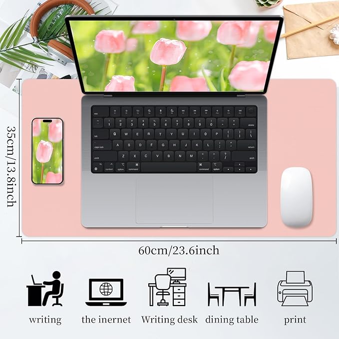 Bloss Pink Leather Desk Mat Protector,Office Desks Mats,Laptop Waterproof Desk Pads,Desks Protector Mats,Cute Computer Mouse Mats,Dual - Side Writing Pads for Office/Home.23.6"x 13.8" | Mouse Pads - TrueDesk
