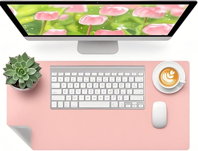 Bloss Pink Leather Desk Mat Protector,Office Desks Mats,Laptop Waterproof Desk Pads,Desks Protector Mats,Cute Computer Mouse Mats,Dual - Side Writing Pads for Office/Home.23.6"x 13.8" | Mouse Pads - TrueDesk