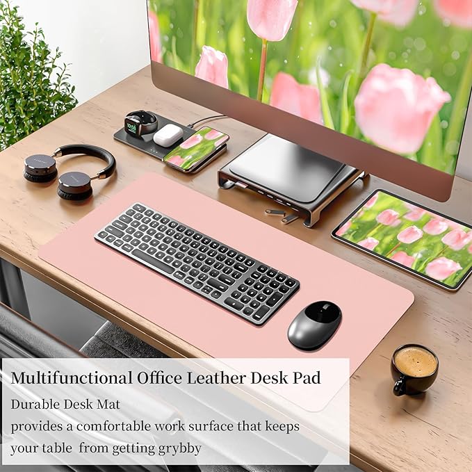 Bloss Pink Leather Desk Mat Protector,Office Desks Mats,Laptop Waterproof Desk Pads,Desks Protector Mats,Cute Computer Mouse Mats,Dual - Side Writing Pads for Office/Home.23.6"x 13.8" | Mouse Pads - TrueDesk