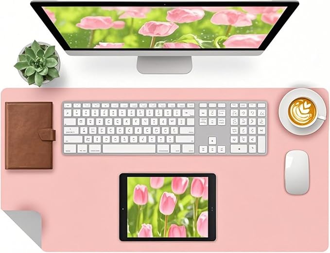 Bloss Pink Leather Desk Mat Protector,Office Desks Mats,Laptop Waterproof Desk Pads,Desks Protector Mats,Cute Computer Mouse Mats,Dual - Side Writing Pads for Office/Home.31.5"x 15.7" | Mouse Pads - TrueDesk
