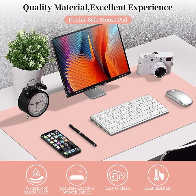 Bloss Pink Leather Desk Mat Protector,Office Desks Mats,Laptop Waterproof Desk Pads,Desks Protector Mats,Cute Computer Mouse Mats,Dual - Side Writing Pads for Office/Home.31.5"x 15.7" | Mouse Pads - TrueDesk