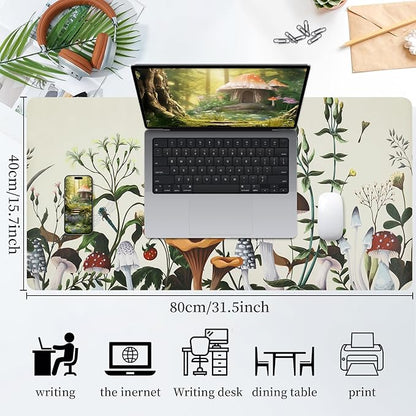 Bloss Plant Mushroom Desks Pad,31.5" x 15.7" Large Leather Mouse Pad for Desktop,Floral Desk Mat for Keyboard and Mouse,Waterproof Computer Laptop Desk Protector Mat for Office/Home/Women Gift | Mouse Pads - TrueDesk