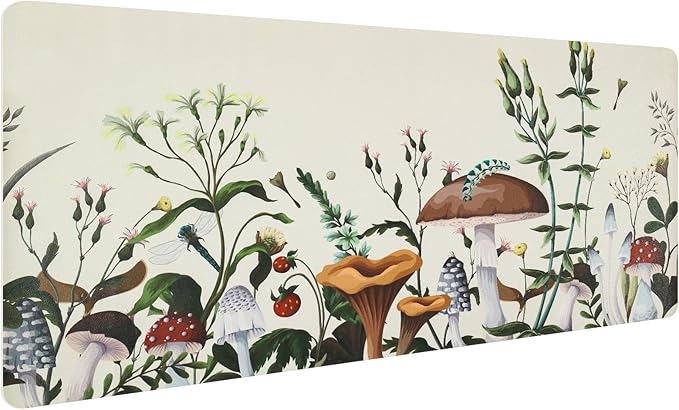 Bloss Plant Mushroom Desks Pad,31.5" x 15.7" Large Leather Mouse Pad for Desktop,Floral Desk Mat for Keyboard and Mouse,Waterproof Computer Laptop Desk Protector Mat for Office/Home/Women Gift | Mouse Pads - TrueDesk