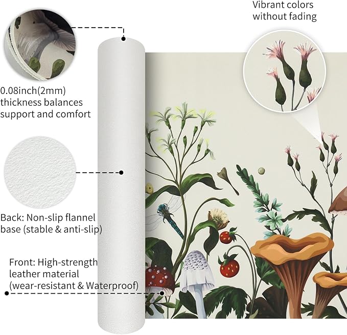 Bloss Plant Mushroom Desks Pad,31.5" x 15.7" Large Leather Mouse Pad for Desktop,Floral Desk Mat for Keyboard and Mouse,Waterproof Computer Laptop Desk Protector Mat for Office/Home/Women Gift | Mouse Pads - TrueDesk