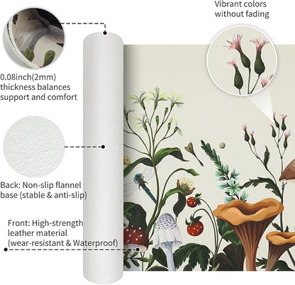 Bloss Plant Mushroom Desks Pad,31.5" x 15.7" Large Leather Mouse Pad for Desktop,Floral Desk Mat for Keyboard and Mouse,Waterproof Computer Laptop Desk Protector Mat for Office/Home/Women Gift | Mouse Pads - TrueDesk